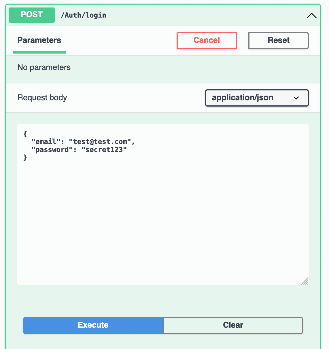 Screenshot of the swagger UI showing the new registration endpoint